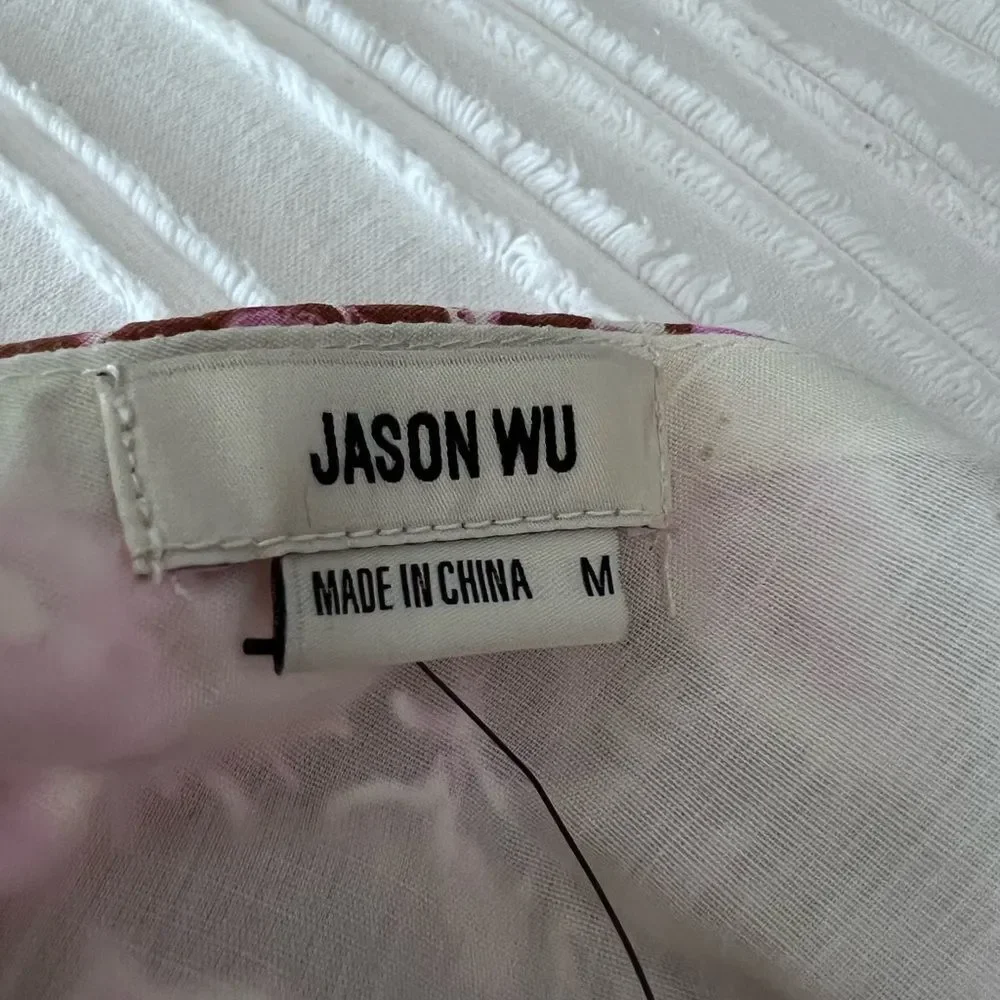 Jason Wu one shoulder lined floral cotton blend belted mini dress. M